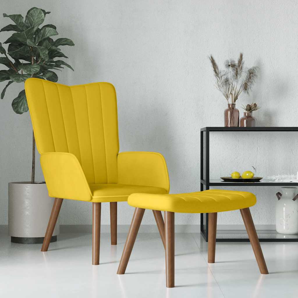 Cadeira de descanso com banco veludo amarelo mostarda
