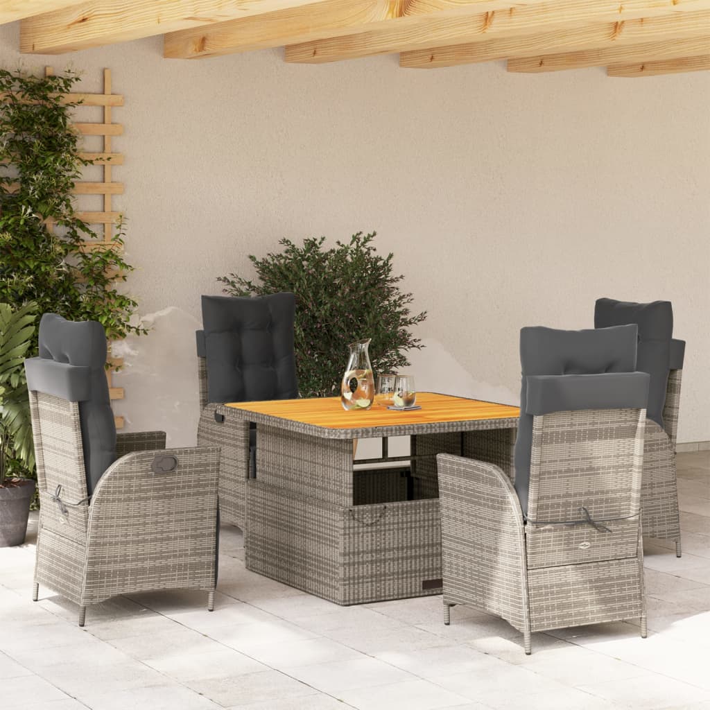 5 Pcs conjunto de jantar p/ jardim c/ almofadões vime PE cinza