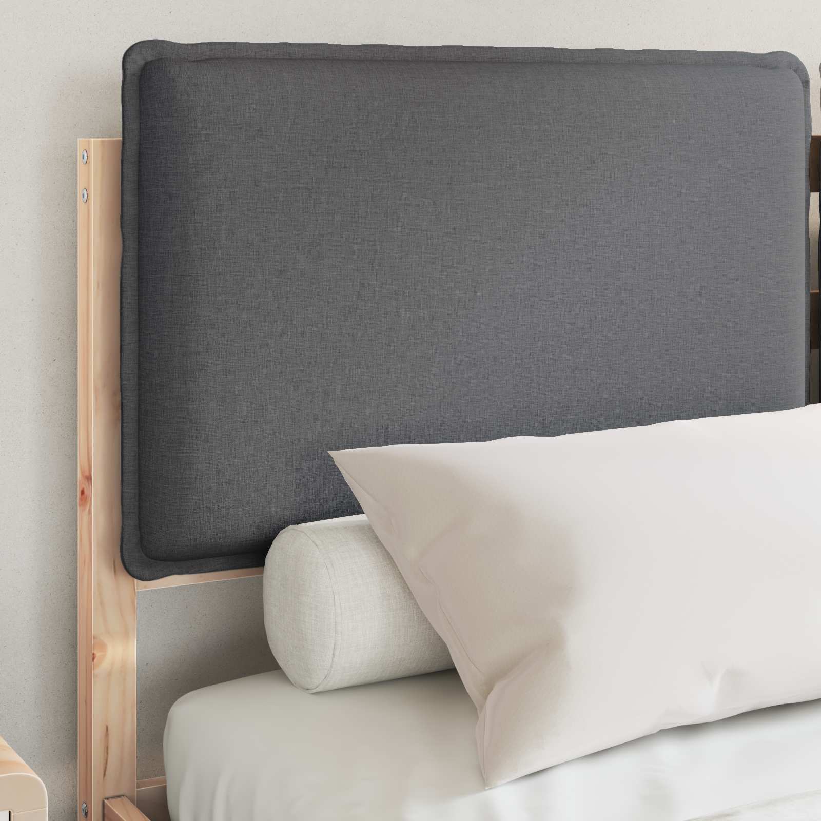 Estrutura de cama com cabeceira estofada cinza escuro