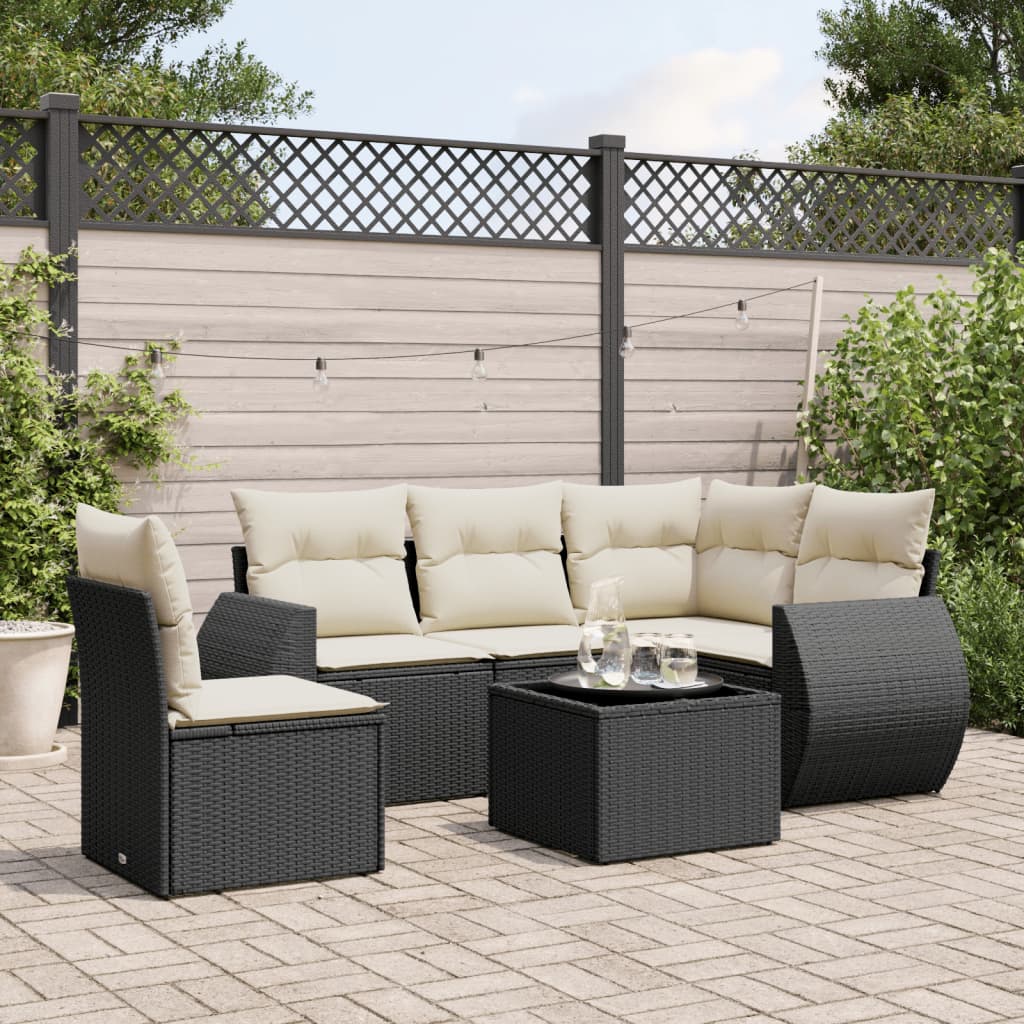 6 Pcs conjunto sofás de jardim c/ almofadões vime PE preto