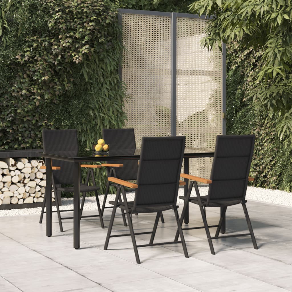 5 Pcs conjunto de jantar p/ jardim vime PE preto e castanho