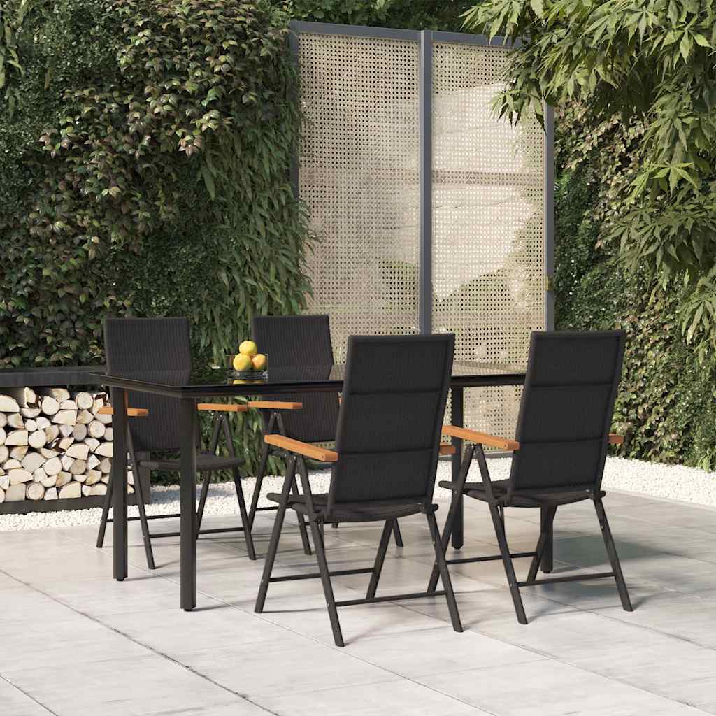5 Pcs conjunto de jantar p/ jardim vime PE preto e castanho
