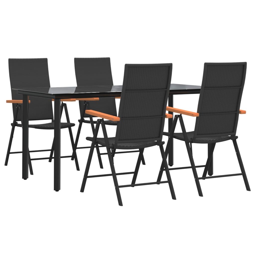 5 Pcs conjunto de jantar p/ jardim vime PE preto e castanho