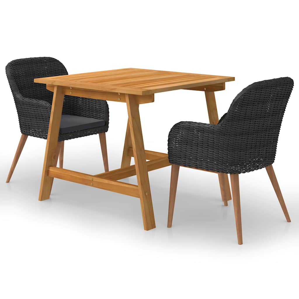 3 Pcs conjunto de jantar para jardim preto