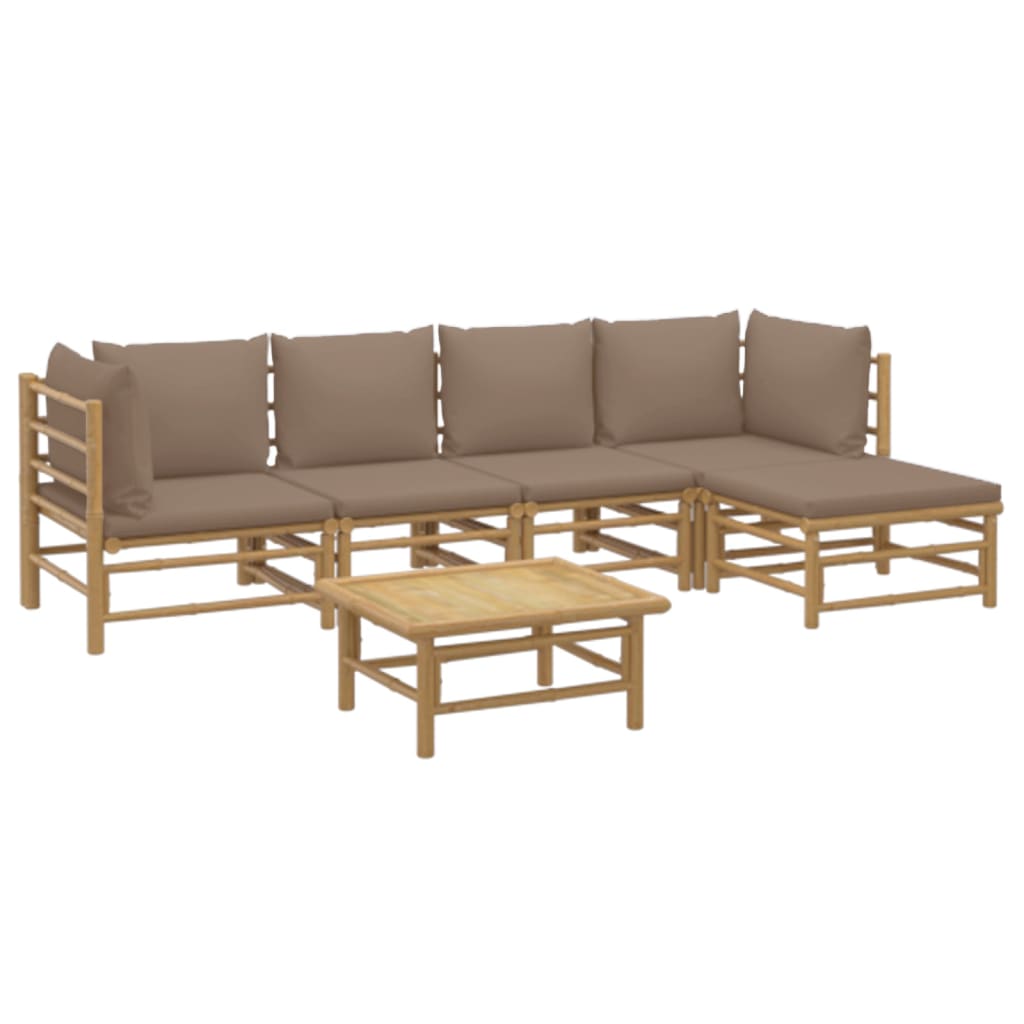 6 Pcs conj. lounge jardim bambu almofadões cinzento-acastanhado
