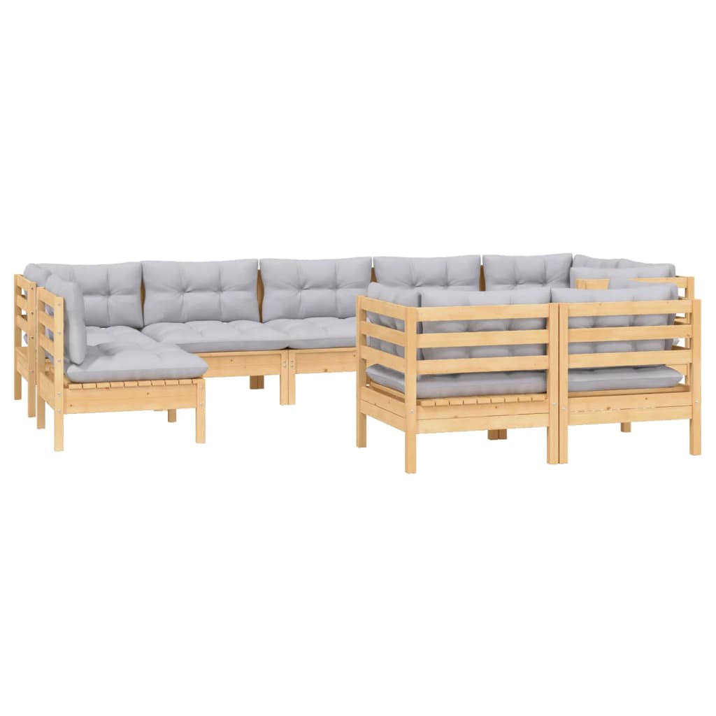 9 Pcs conjunto lounge de jardim + almofadões cinza pinho maciço