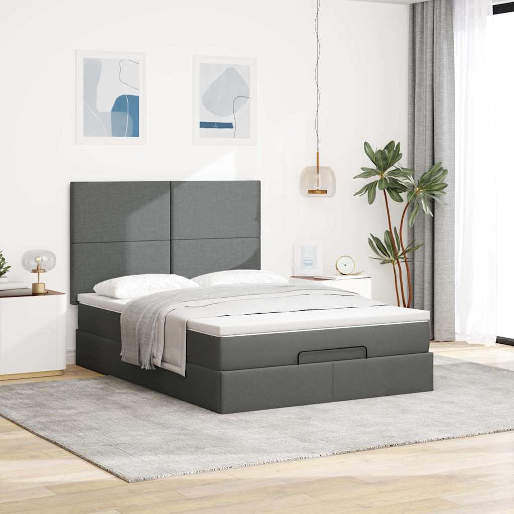 Estrutura cama otomana colchão 140x200cm tecido cinzento escuro