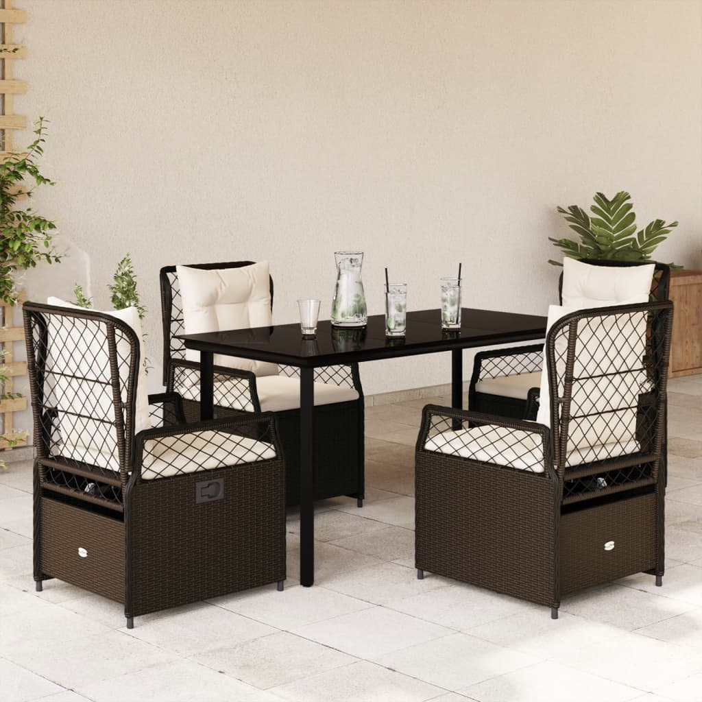 5 Pcs conjunto jantar p/ jardim c/ almofadões vime PE castanho