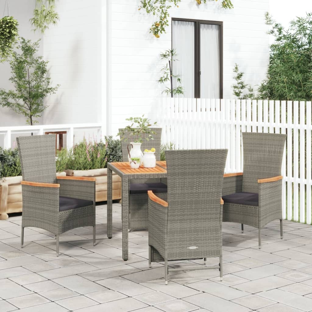 5 Pcs conjunto de jantar p/ jardim c/ almofadões vime PE cinza