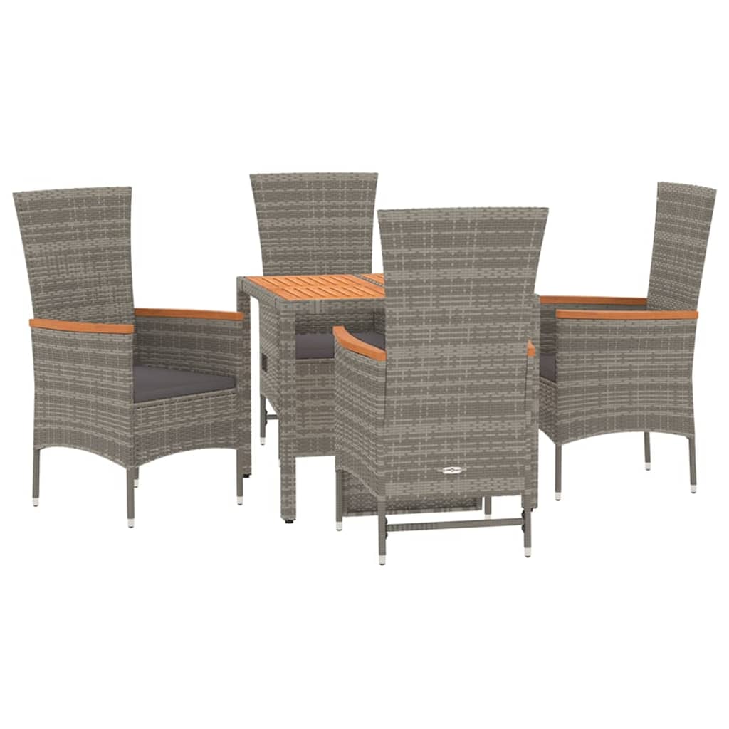 5 Pcs conjunto de jantar p/ jardim c/ almofadões vime PE cinza