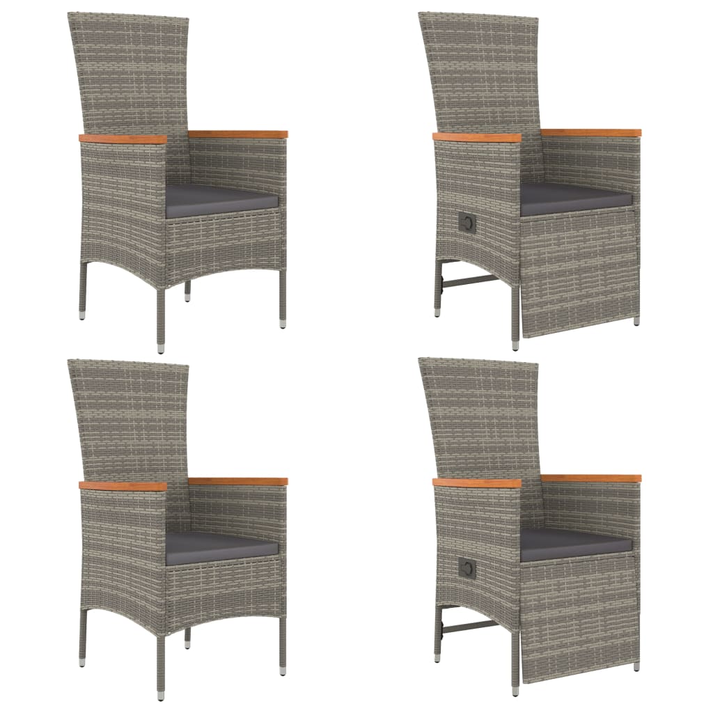 5 Pcs conjunto de jantar p/ jardim c/ almofadões vime PE cinza