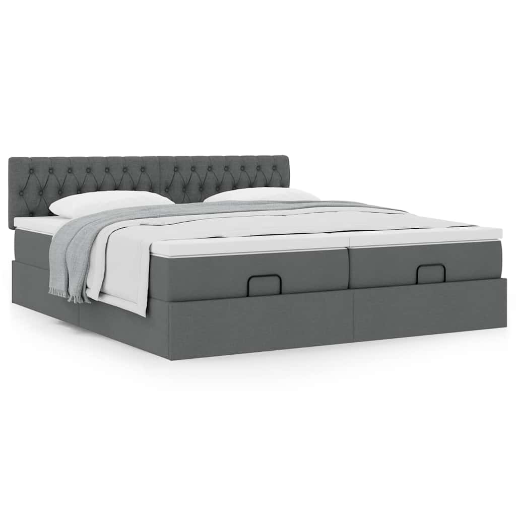 Estrutura de cama otomana com colchões tecido cinzento escuro