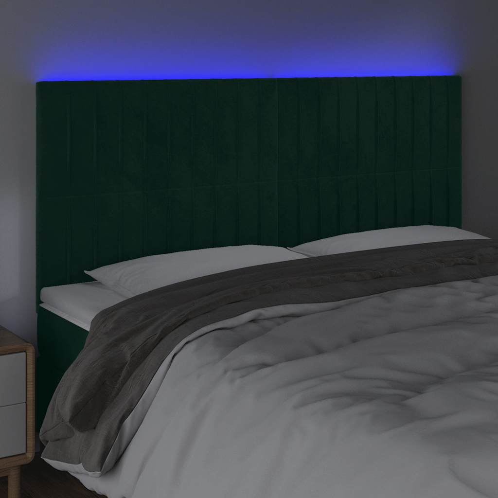 Cabeceira de cama c/ LED veludo 180x5x118/128 cm verde-escuro
