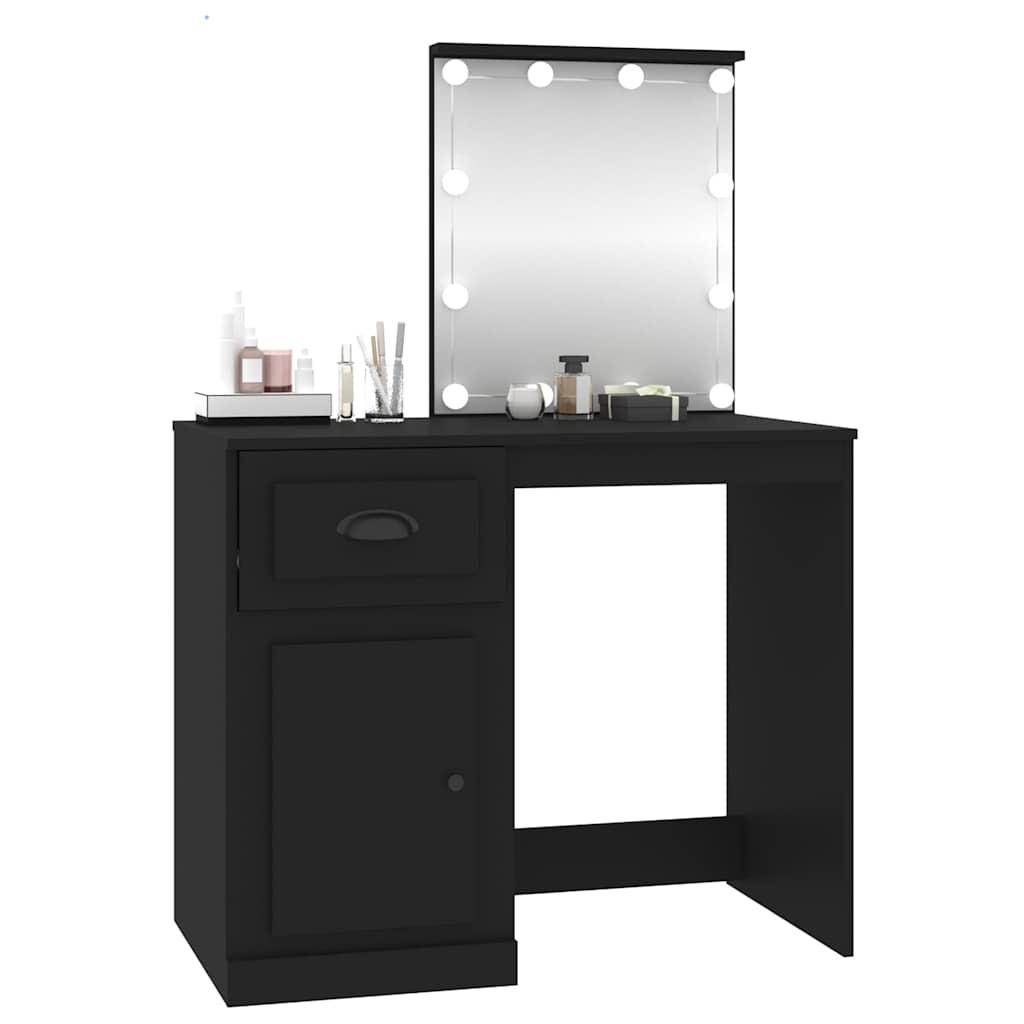 Toucador com luz LED 90x50x132,5 cm derivados de madeira preto