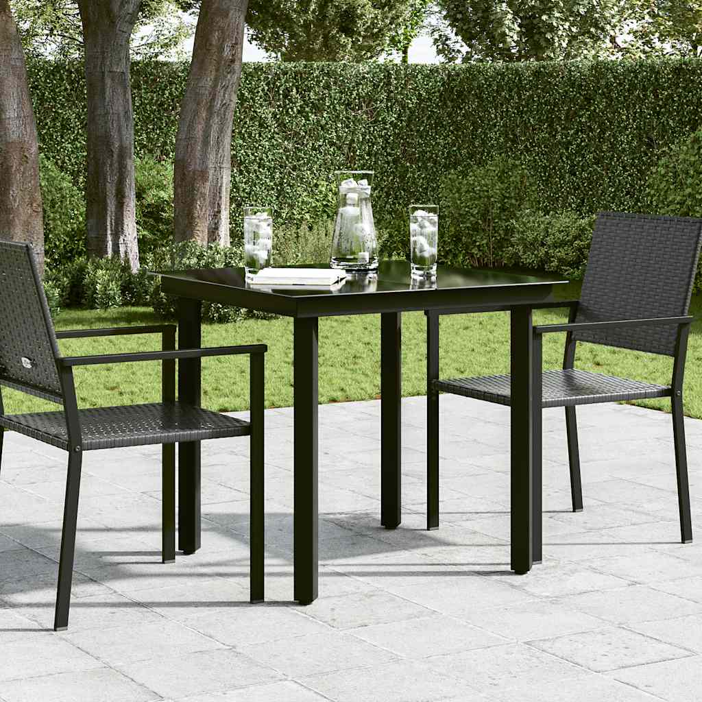 Mesa de jantar para jardim 80x80x74 cm aço e vidro preto