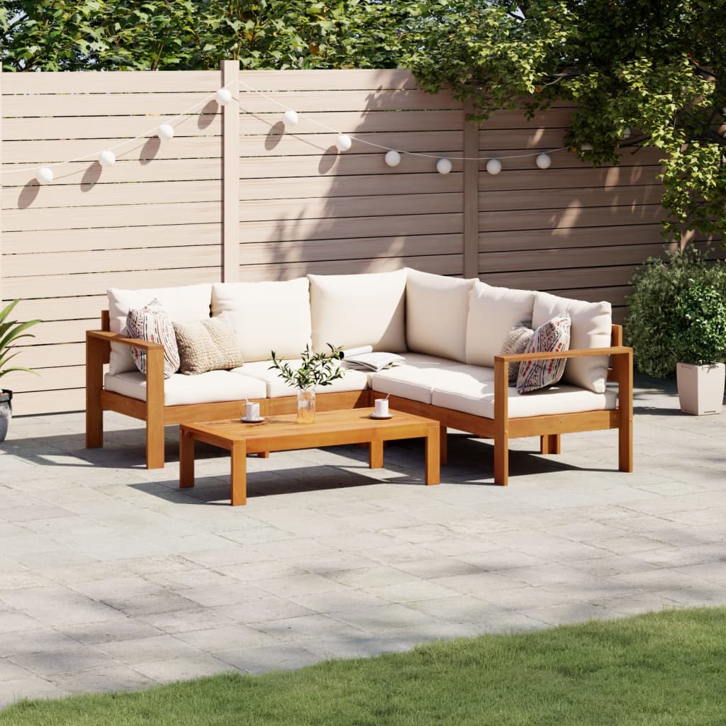 4 Pcs conjunto de sofás de jardim com almofadões acácia maciça