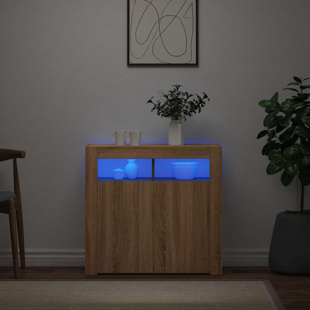 Aparador com luzes LED 80x35x75 cm carvalho sonoma