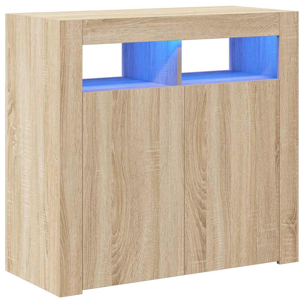 Aparador com luzes LED 80x35x75 cm carvalho sonoma