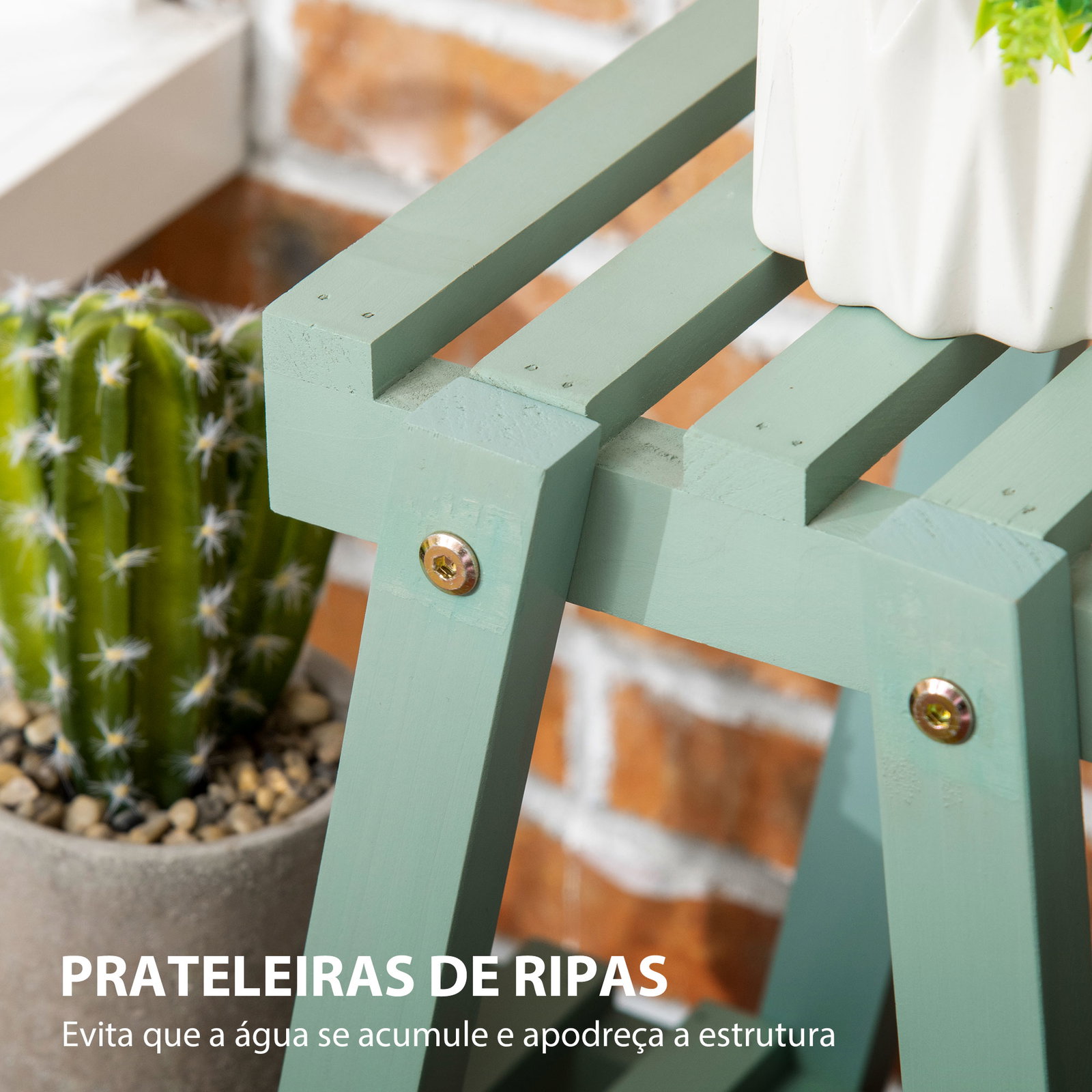 Suporte de madeira para plantas de 3 níveis prateleira decorativa de plantas para interior exterior 46x26x76cm verde