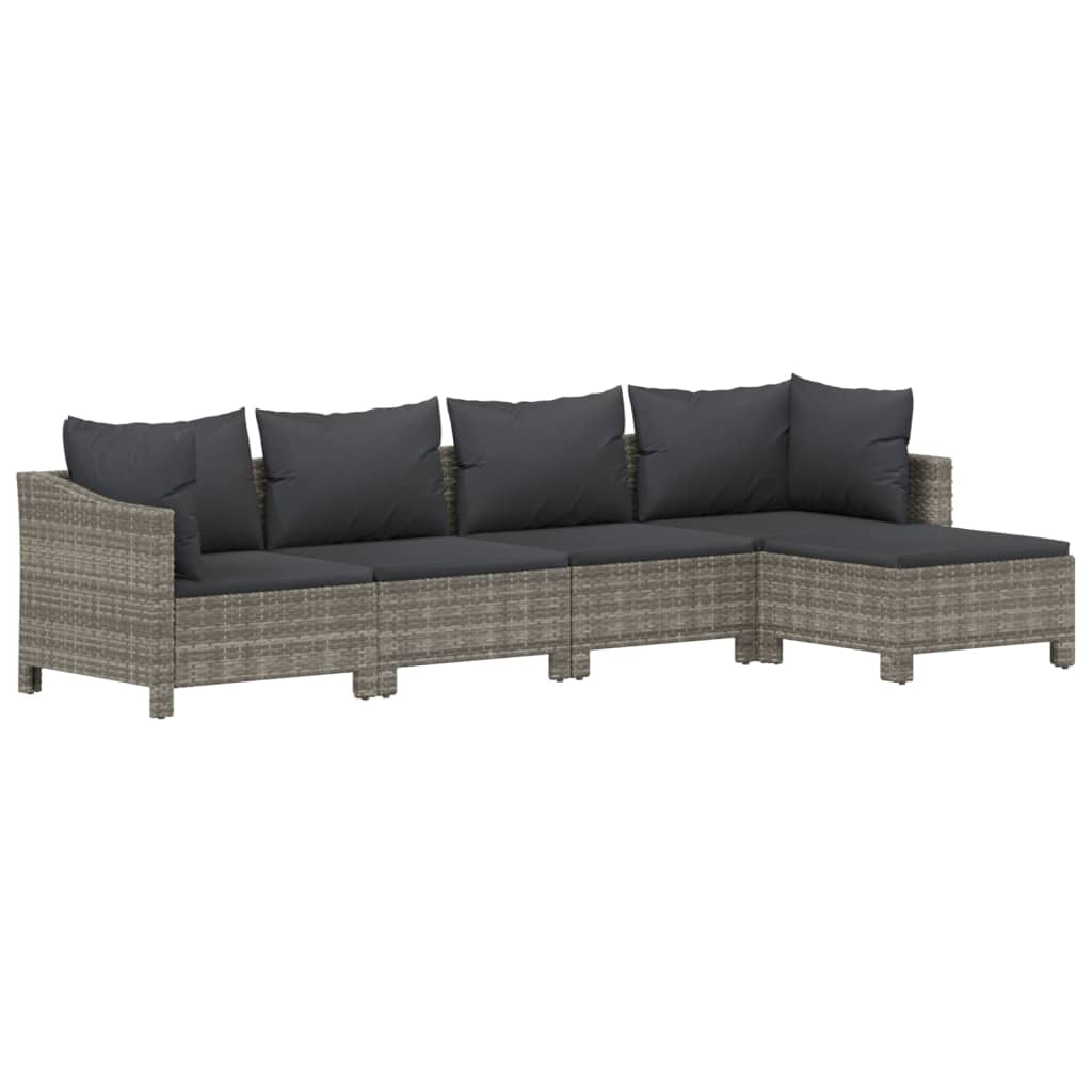 5 Pcs conjunto lounge de jardim c/ almofadões vime PE cinzento
