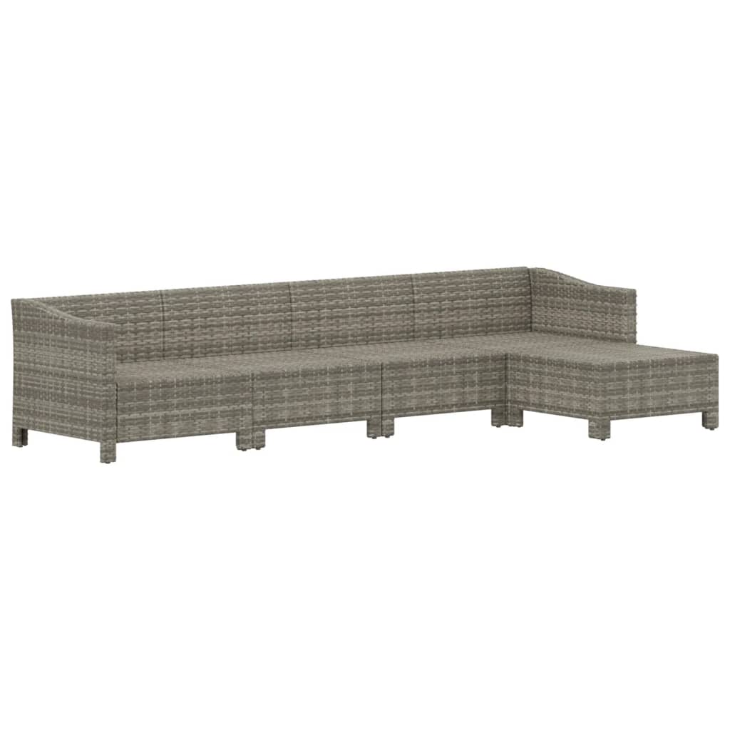 5 Pcs conjunto lounge de jardim c/ almofadões vime PE cinzento