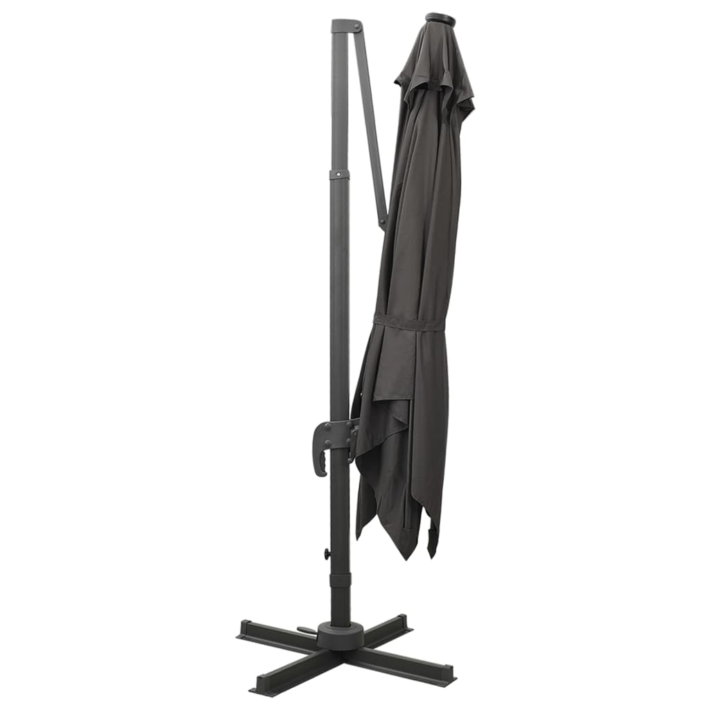 Guarda-sol jardim cantilever c/ poste/luzes LED 300cm antracite