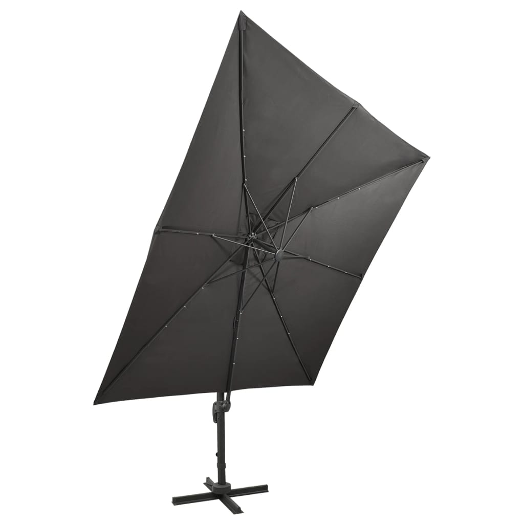 Guarda-sol jardim cantilever c/ poste/luzes LED 300cm antracite