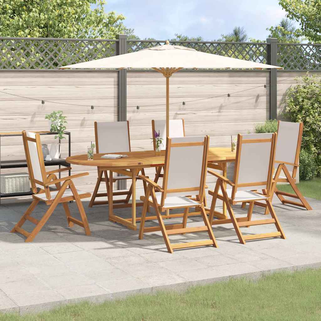 9 Pcs conjunto de jantar para jardim acácia maciça e textilene