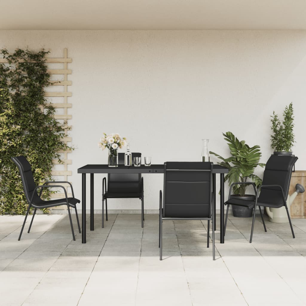 5 Pcs conjunto de jantar para jardim aço e textilene preto