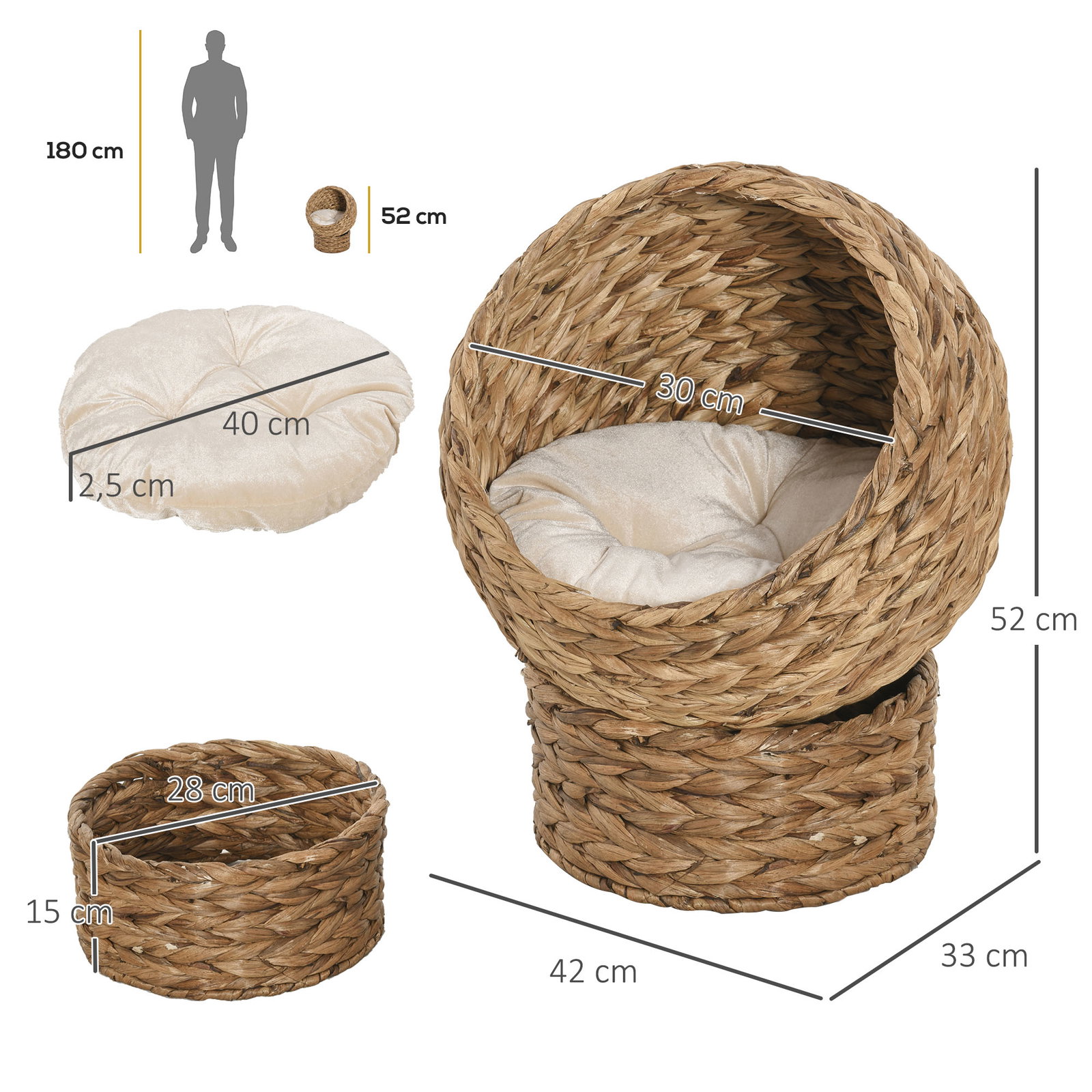 Cama destacável para gatos casa para animais de estimação menos de 5 kg design moderno almofada macia e quente 42x33x52cm