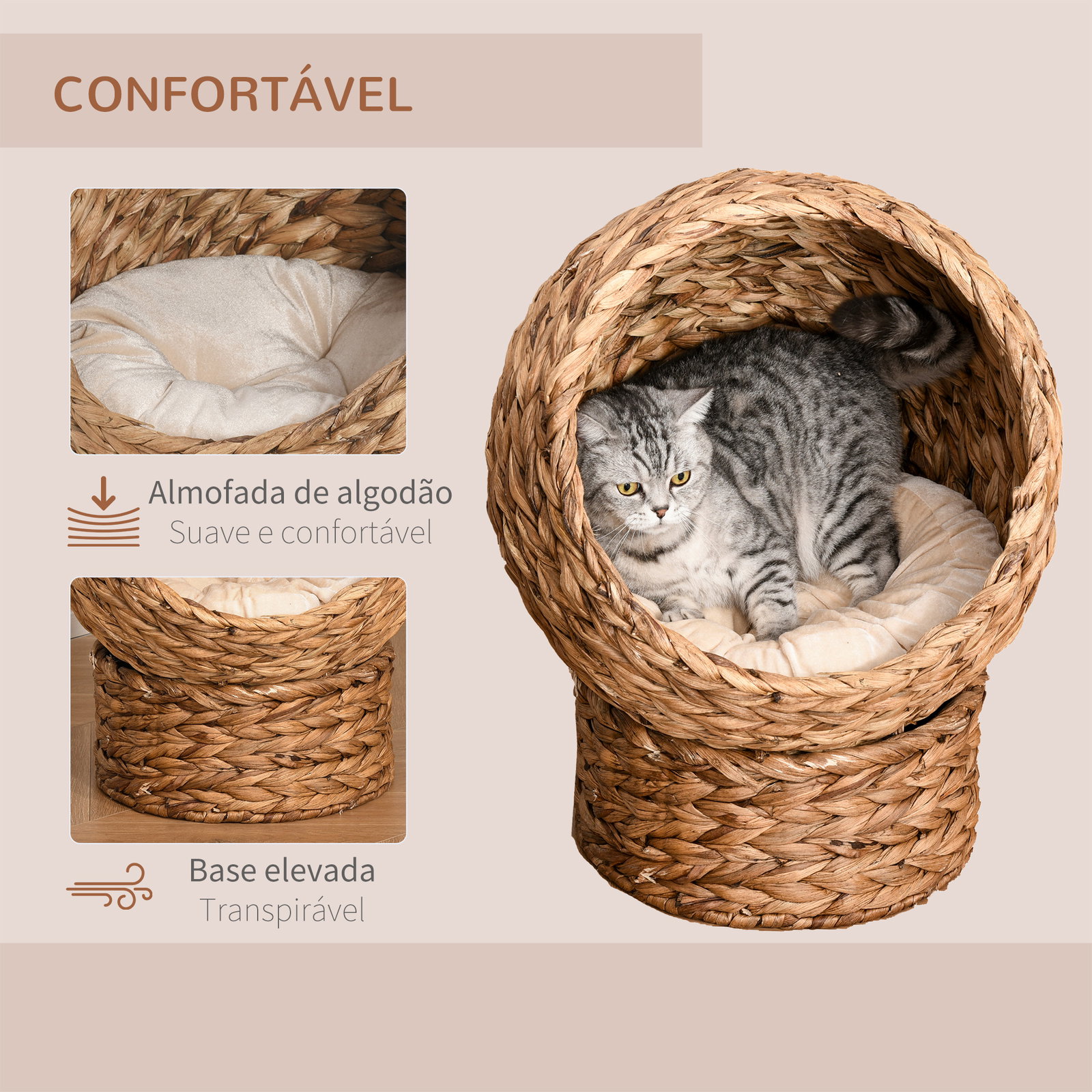 Cama destacável para gatos casa para animais de estimação menos de 5 kg design moderno almofada macia e quente 42x33x52cm