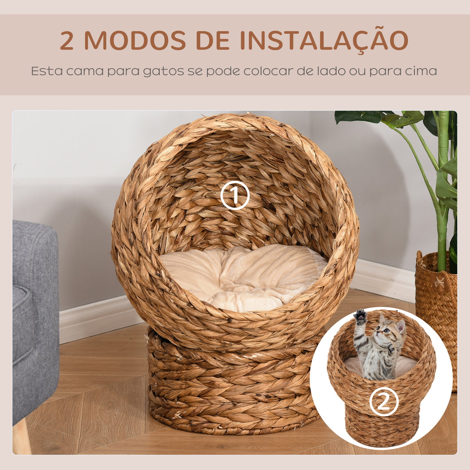 Cama destacável para gatos casa para animais de estimação menos de 5 kg design moderno almofada macia e quente 42x33x52cm