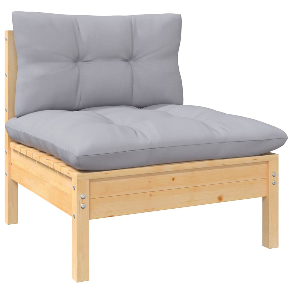 10Pcs conjunto lounge de jardim + almofadões cinza pinho maciço