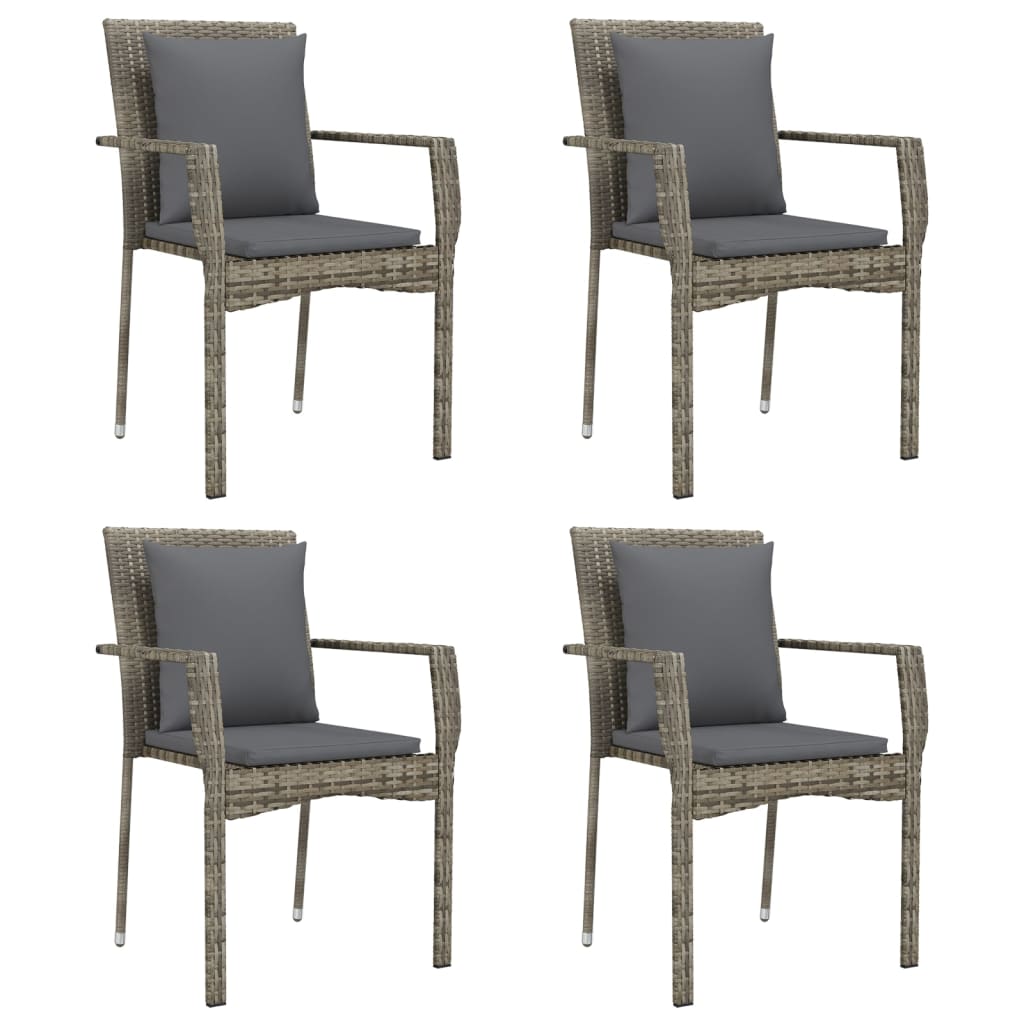 5 Pcs conjunto jantar jardim c/ almofadões vime PE preto/cinza