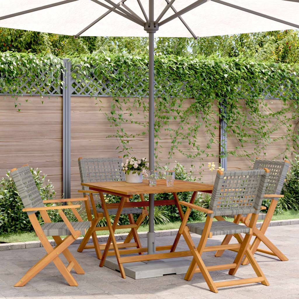 5 Pcs conjunto de jantar p/ jardim vime PE/madeira maciça preto