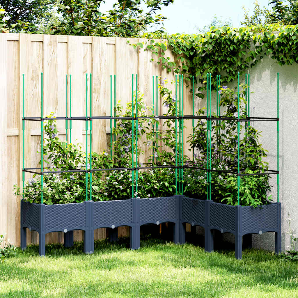 Vaso/floreira de jardim c/ treliça 160x120x142,5 cm PP cinzento azul