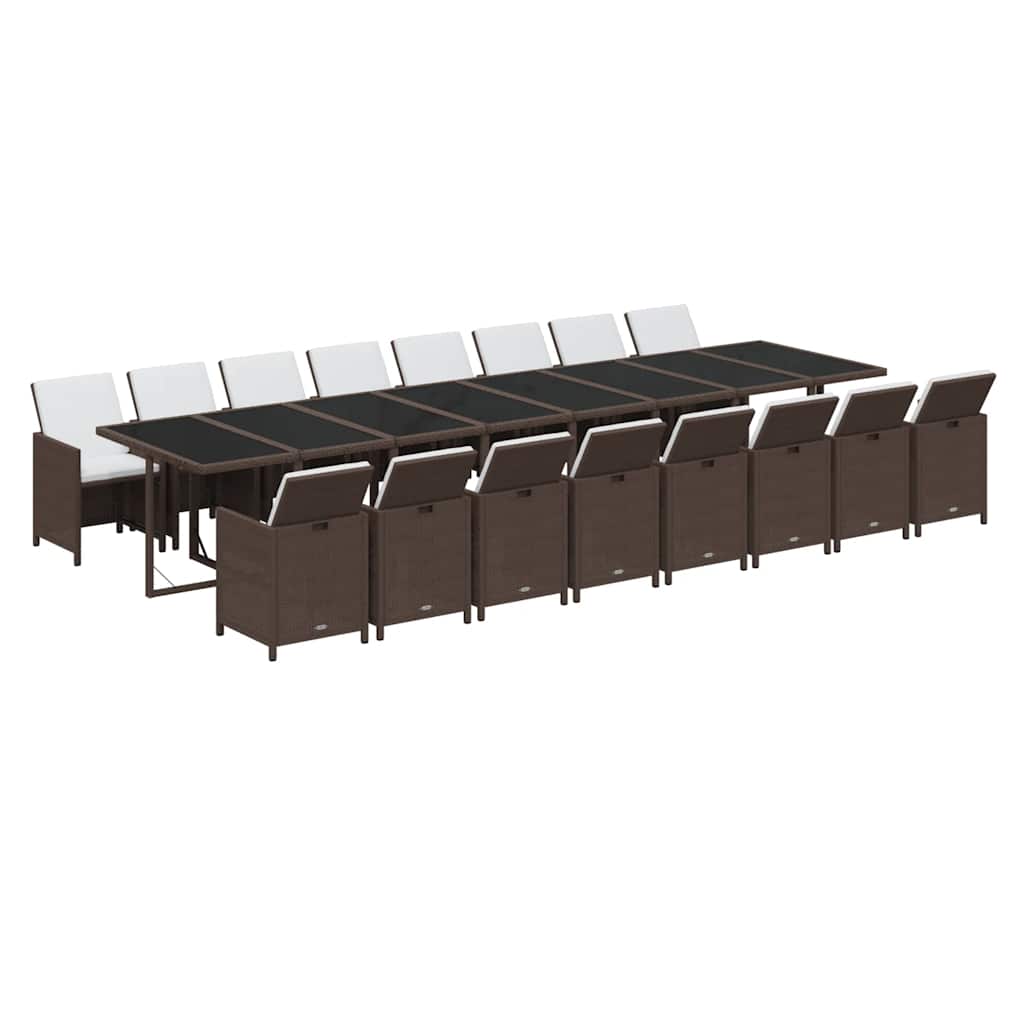 17 Pcs conjunto jantar p/ jardim c/ almofadões vime PE castanho