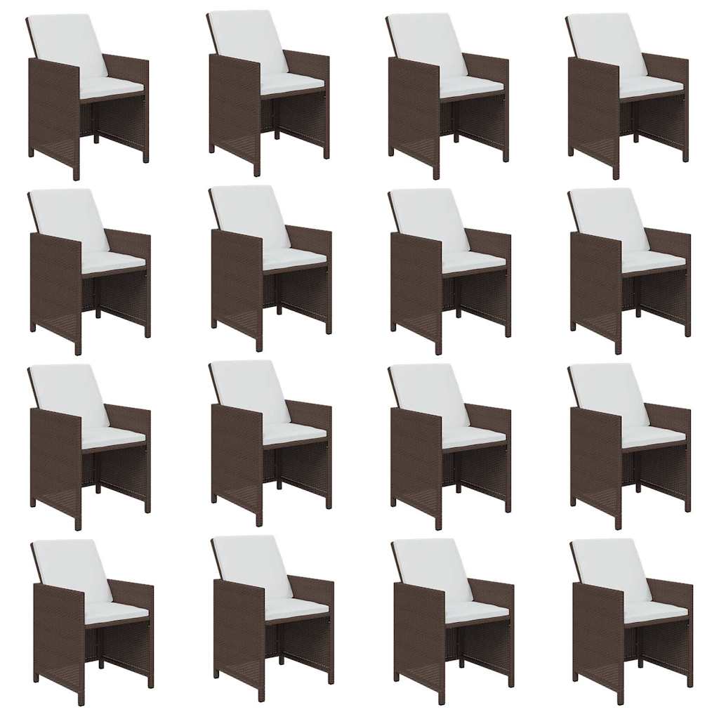 17 Pcs conjunto jantar p/ jardim c/ almofadões vime PE castanho
