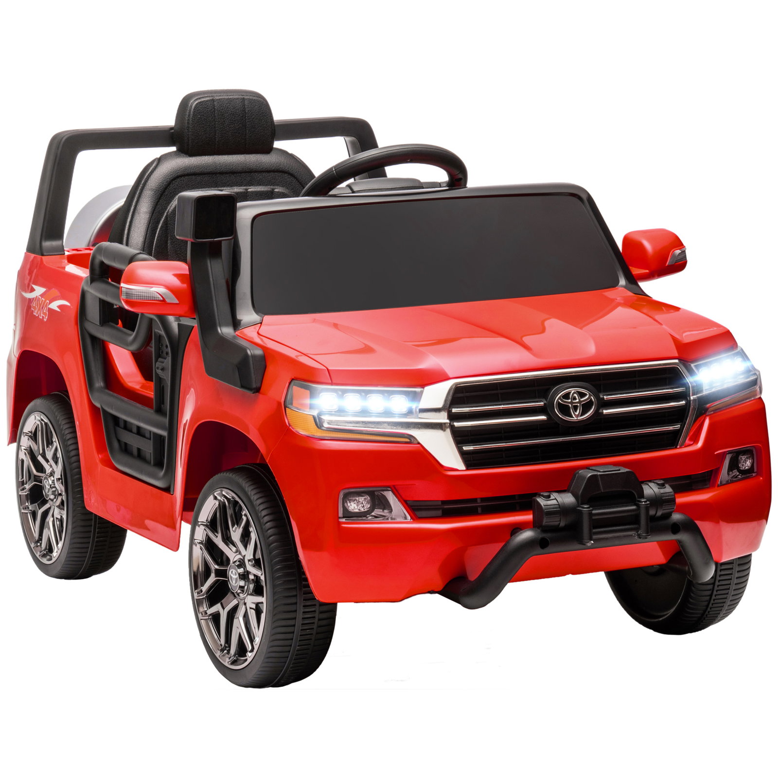 Carro elétrico para crianças toyota land cruiser 12v com faróis buzina arranque lento e música mp3 107x65x55,5 cm vermelho