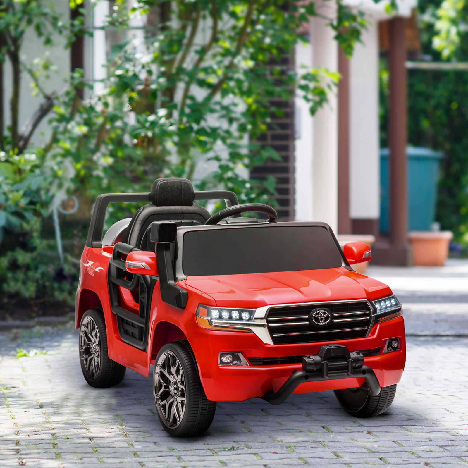 Carro elétrico para crianças toyota land cruiser 12v com faróis buzina arranque lento e música mp3 107x65x55,5 cm vermelho