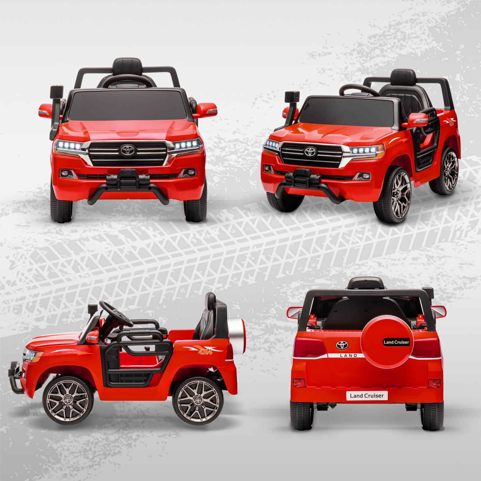 Carro elétrico para crianças toyota land cruiser 12v com faróis buzina arranque lento e música mp3 107x65x55,5 cm vermelho