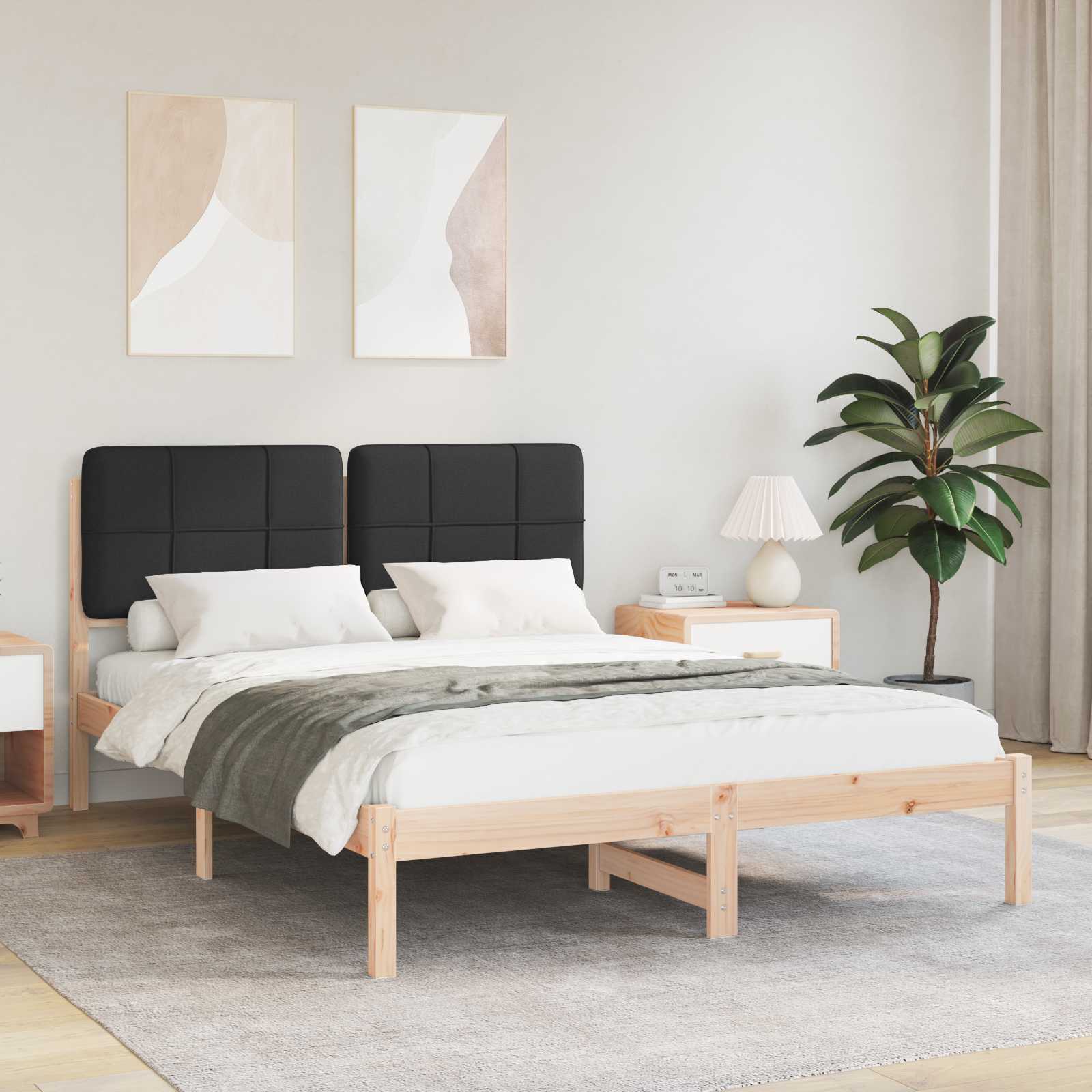 Estrutura de cama com cabeceira estofada preto 160 x 200 cm
