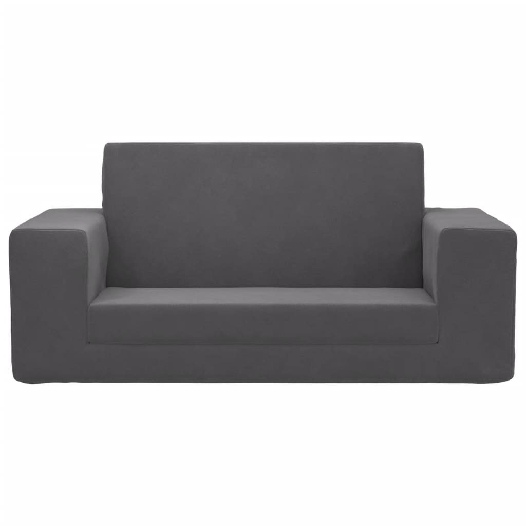 Sofá-cama infantil de 2 lugares pelúcia macia antracite