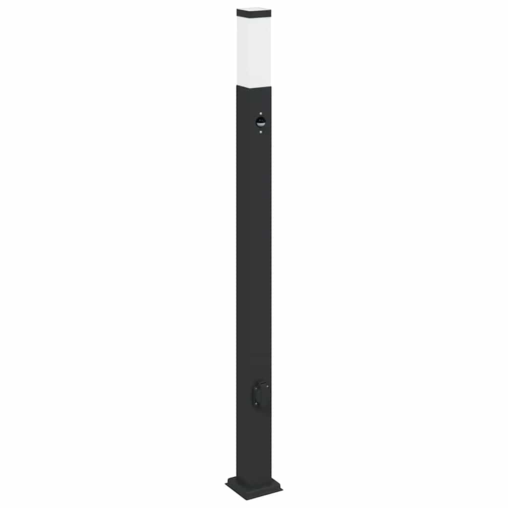 Conjunto de 3 postes de iluminação com sensor e tomada, 110 cm, pretos, IP44