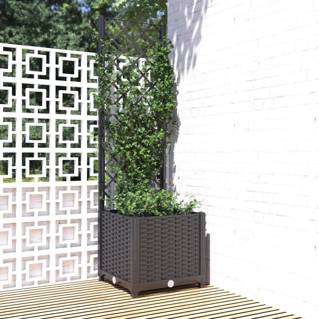 Vaso de jardim com treliça preto 40x40x136 cm PP