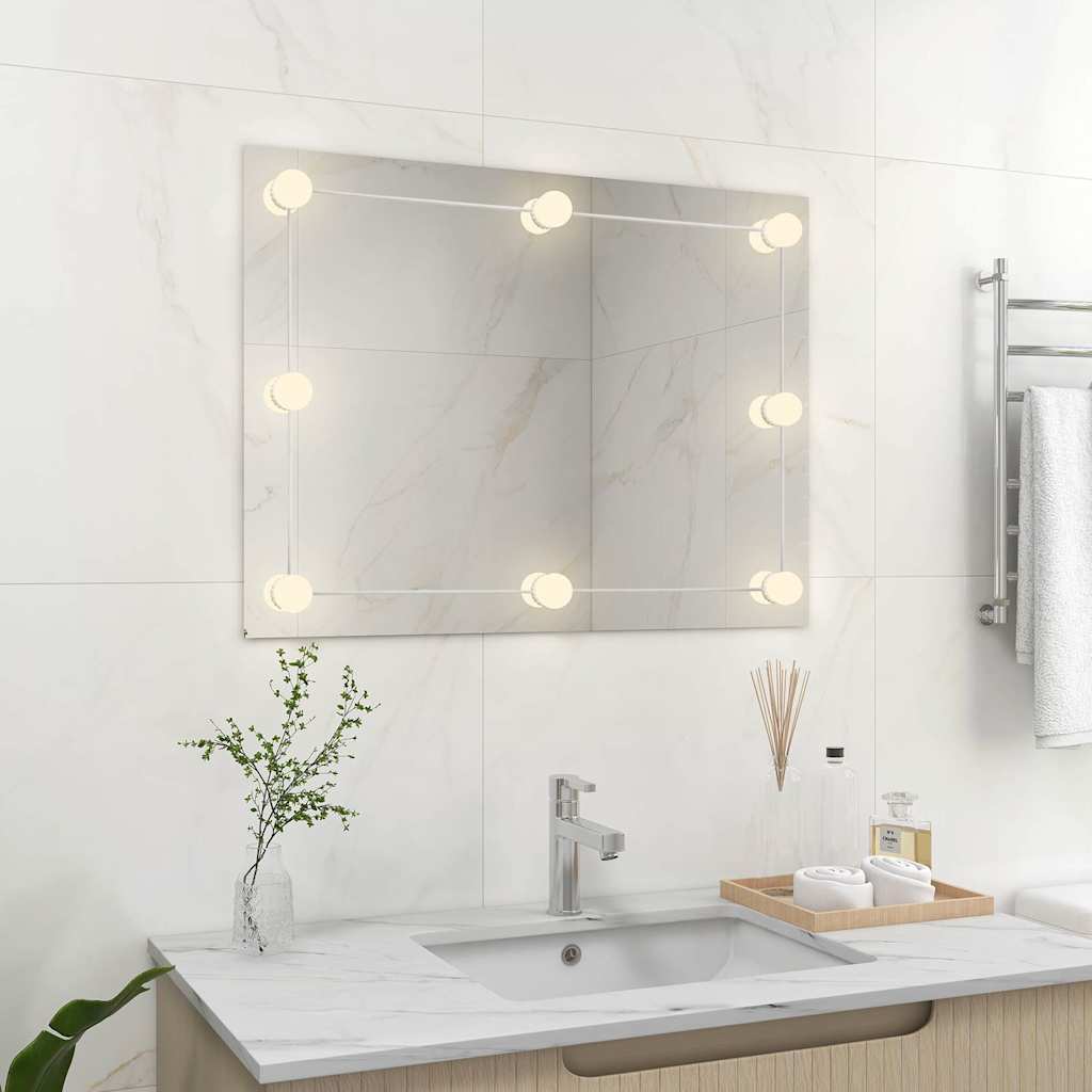 Espelho de parede sem moldura c/ luzes LED vidro retangular
