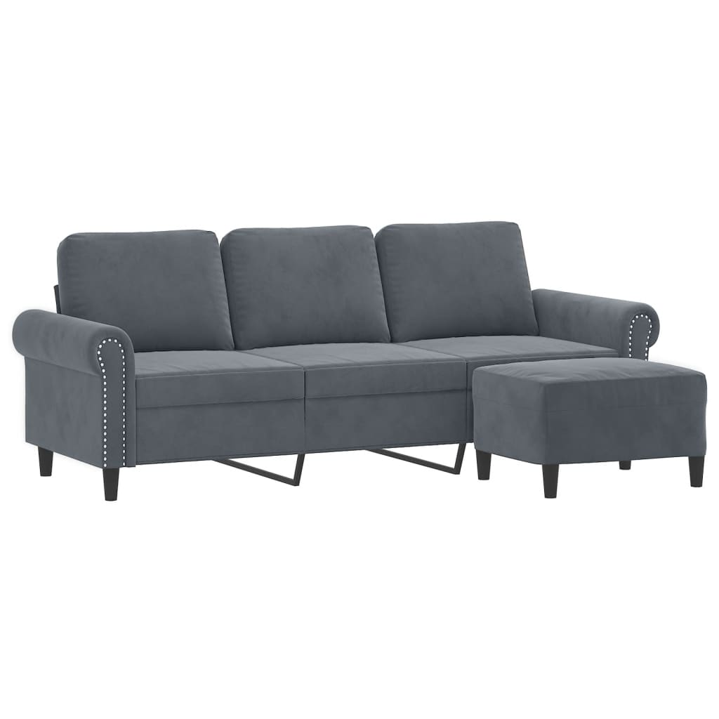 Sofá de 3 lugares com apoio de pés 180 cm veludo cinza-escuro