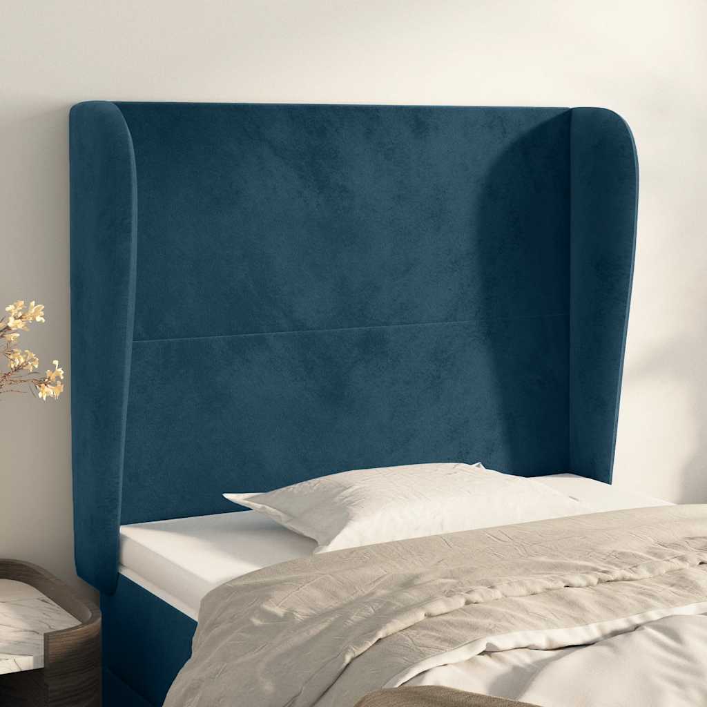 Cabeceira cama c/ abas veludo 103x23x118/128 cm azul-escuro