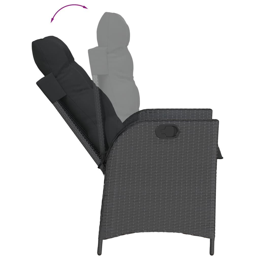 9 Pcs conjunto de jantar p/ jardim c/ almofadões vime PE preto