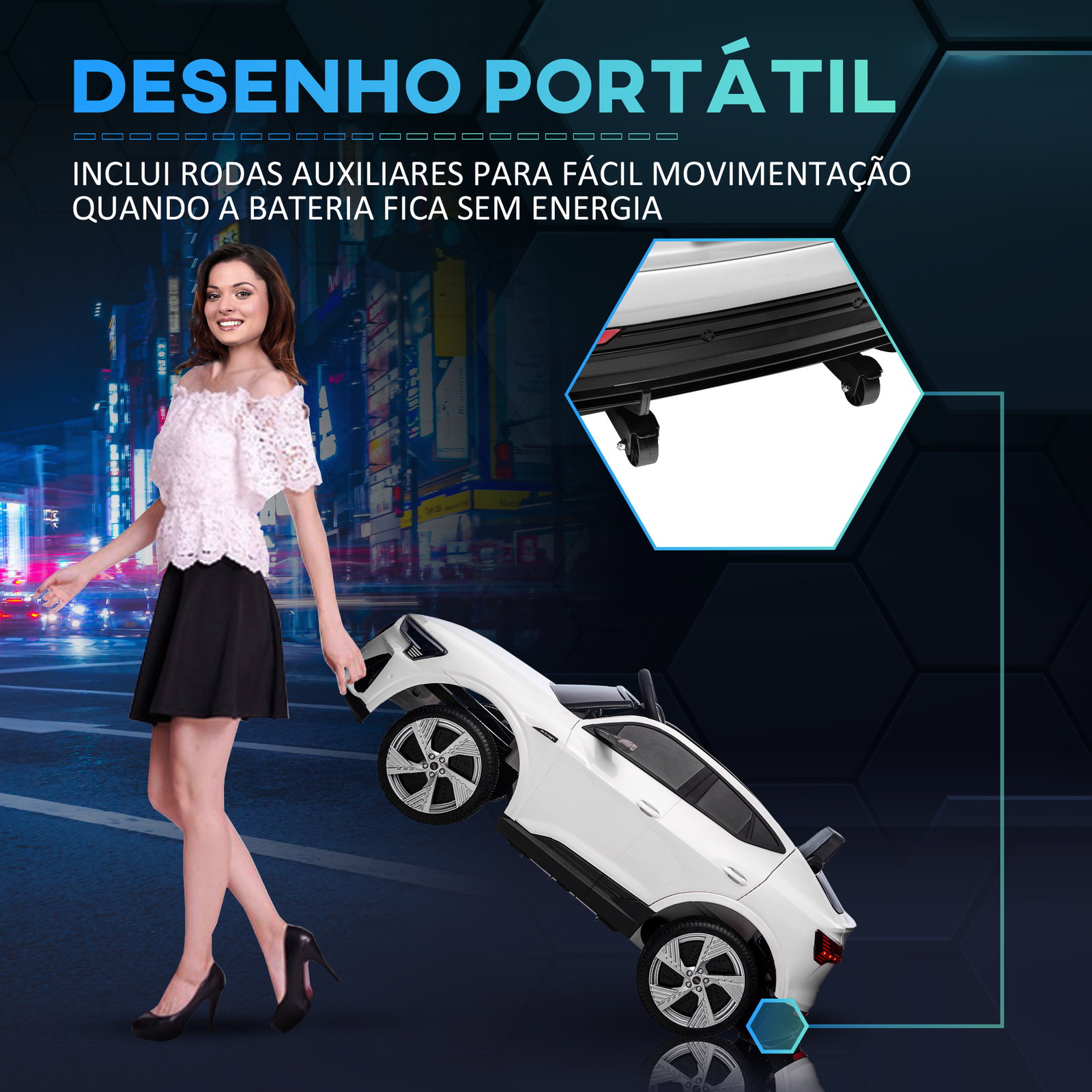 Carro Elétrico Audi E-Tron 12V para Crianças acima de 3 Anos com Controle Remoto Faróis Buzina Música MP3 TF USB e Abertura da P